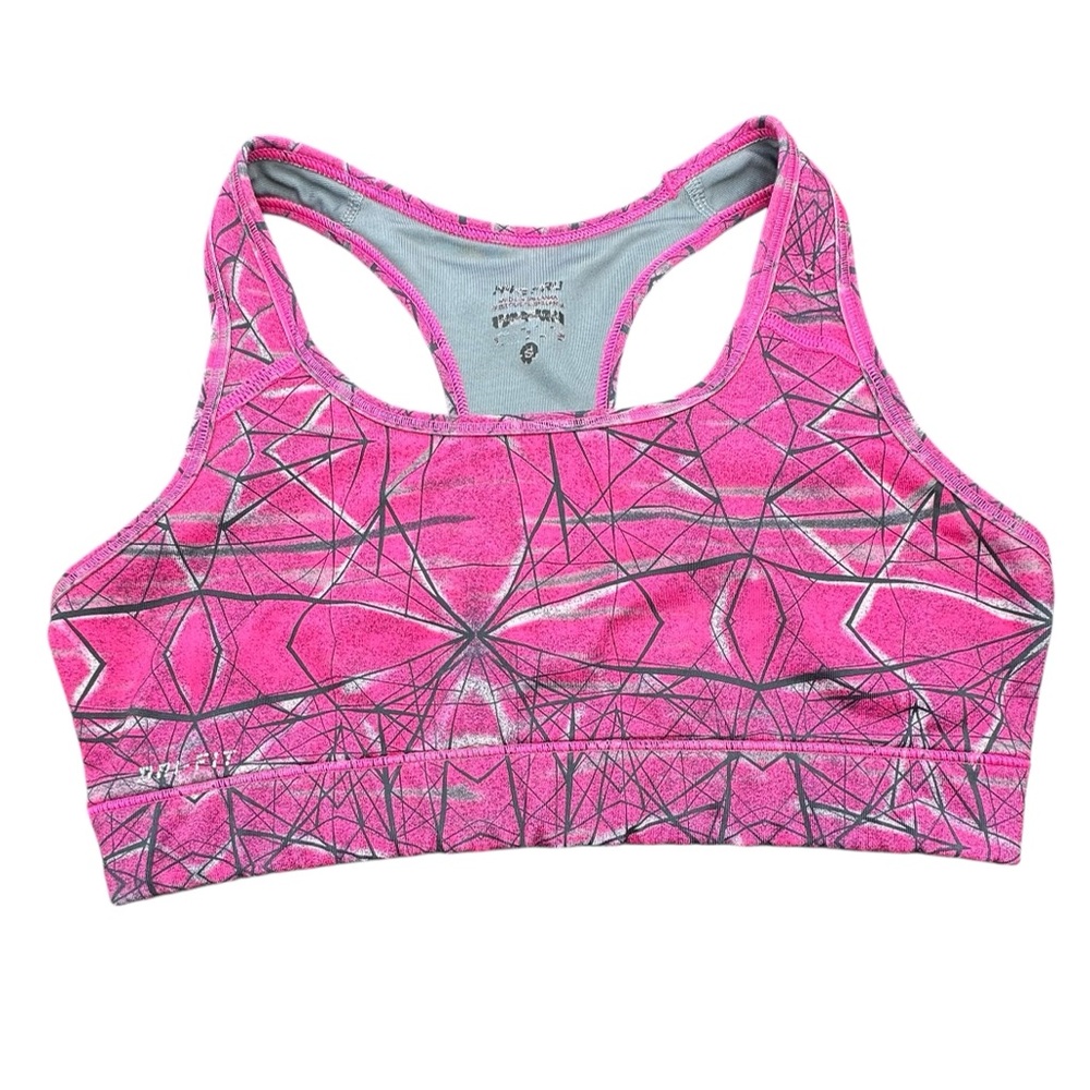 Nike. Pink Geometric Racerback Sports Bra Small. 13.5” pit to pit -No pads